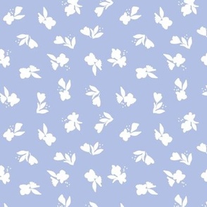 Wildflower Fields - White Ditsy Floral on Periwinkle Blue