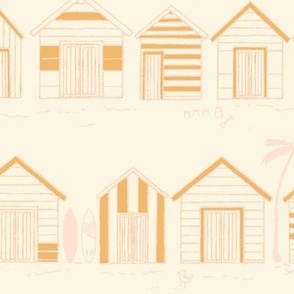 L Brighton Beach Huts, Yellow Pink Coastal Beach House