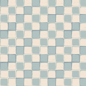 Square Blocks Teal and Creamy-Small