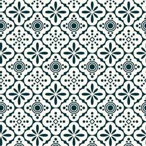 (S)Dark Teal Ornamental Moroccan Tiles, Small Scale