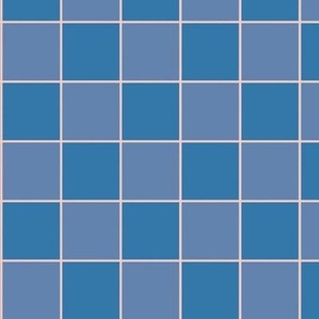 Minimalist blue checkerboard (white outline, tiles)