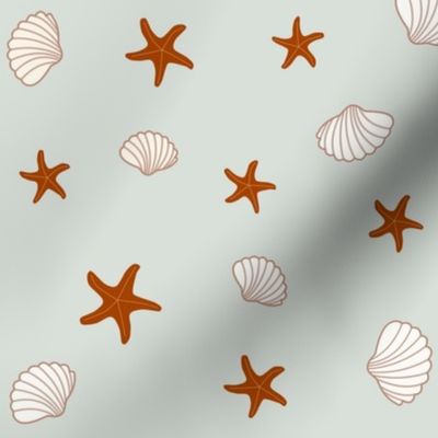 A Trip to the Beach - Shells and Starfish - Blue Background