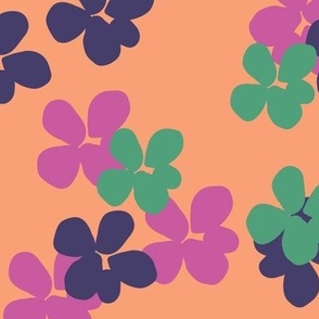 Peach green and purple flowers