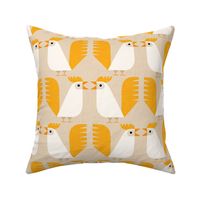 roosters in yellow and white on beige - large