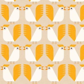 roosters in yellow and white on beige - large