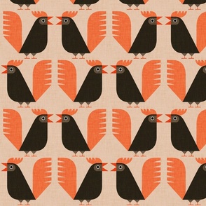 roosters in black and peach on beige - large