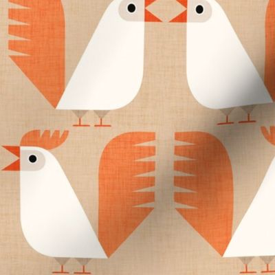 roosters in white and peach on beige - large