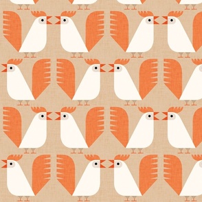 roosters in white and peach on beige - large