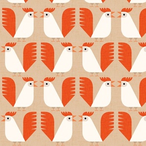 roosters in red and white on beige - large