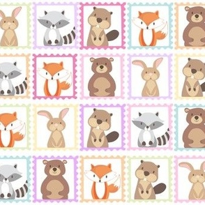 woodland animals pastel stamps