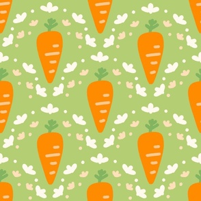 Spring Easter theme - Cute Kawaii Playful Carrots on Light Green