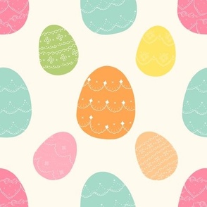 Cute Colorful Easter Eggs with Patterned Decoration - Beige