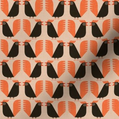 roosters in black and peach on beige - small
