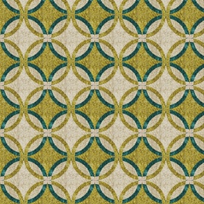 Mediterranean overlapping circles with rock texture in muted in green tones