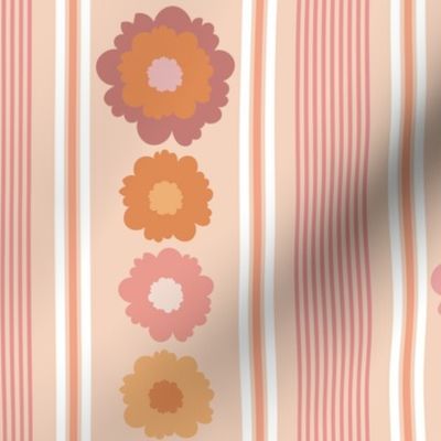 Large Soft Feminine Floral Petals and Stripes Pink Peach Cream