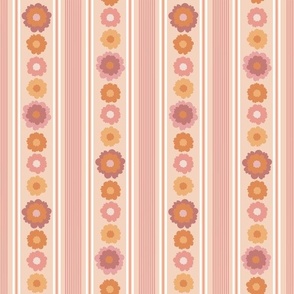 Medium Soft Feminine Floral Petals and Stripes Pink Peach Cream