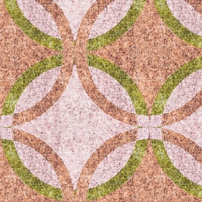 Mediterranean overlapping circles with rock texture in muted pink , brown and green