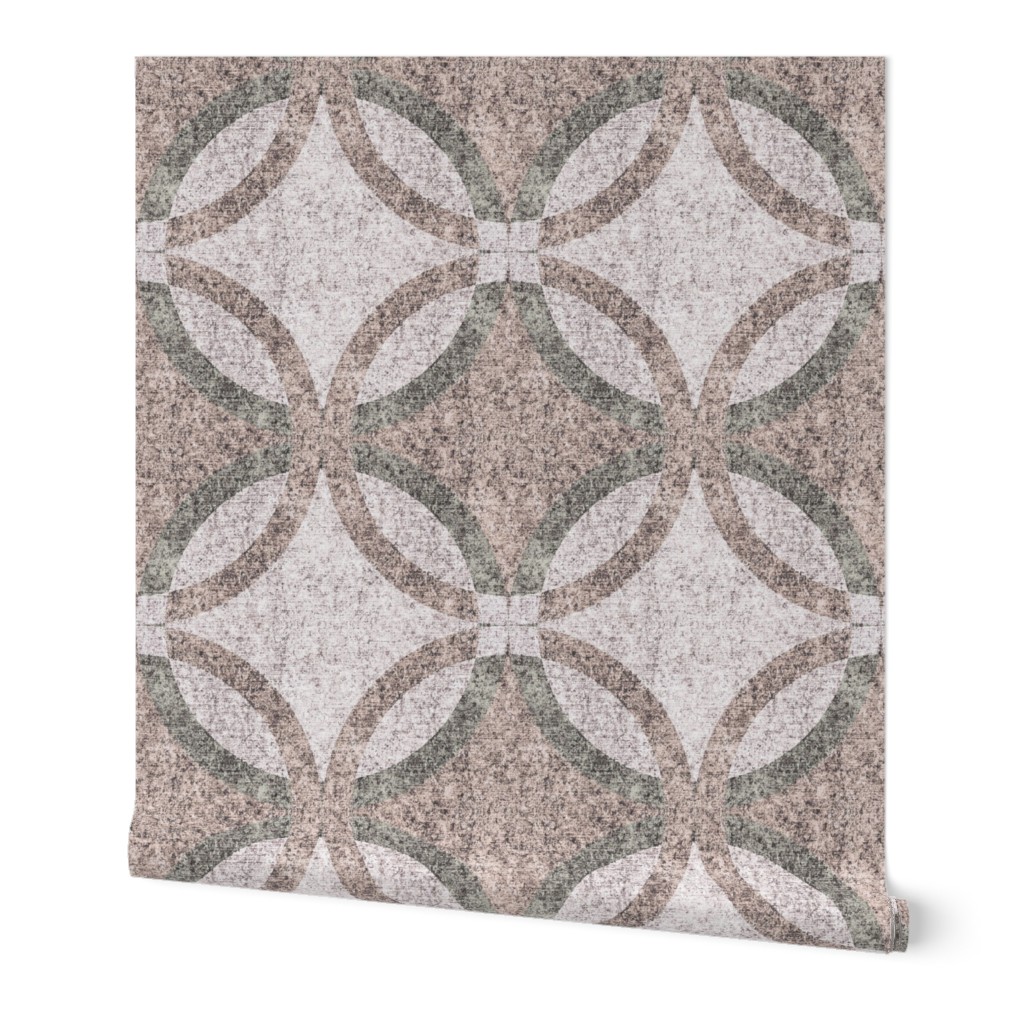Mediterranean overlapping circles with rock texture in muted grey and violet