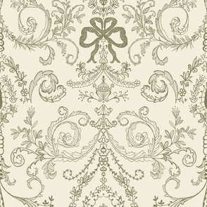 French chateau green on cream large scale