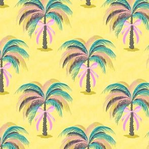 welcome to the beach | palm trees with pink ribbons on yellow | large