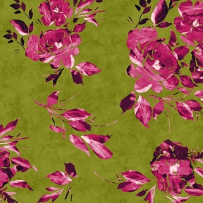 Wild Roses pink magenta in vibrant green 