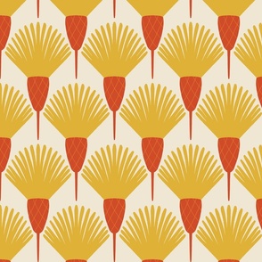 (M) Hawkweed - hand drawn bold simple Art Deco style floral - orange and yellow