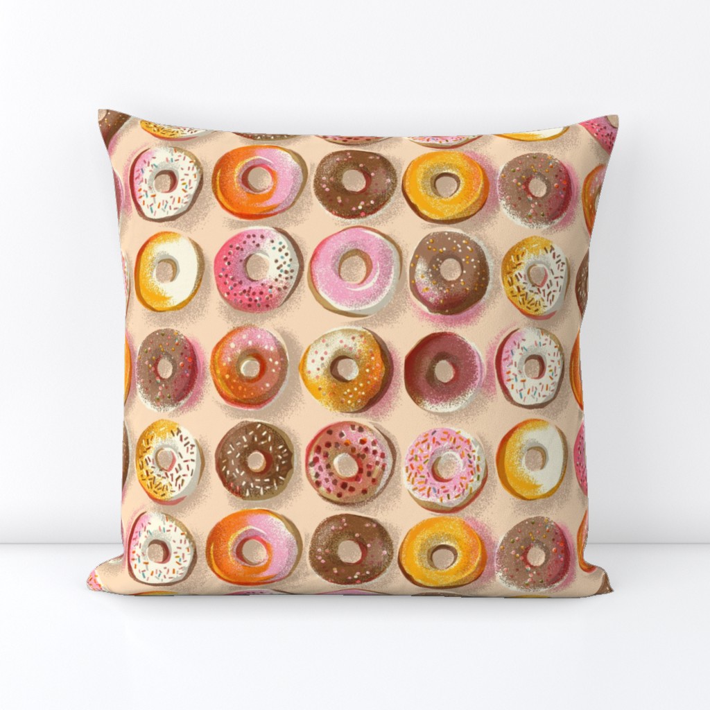 donuts hand drawn with frosting and sprinkles / Large scale blush peach pink