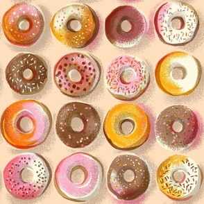 Large scale hand drawn sweet frosted donuts / blush peach pink