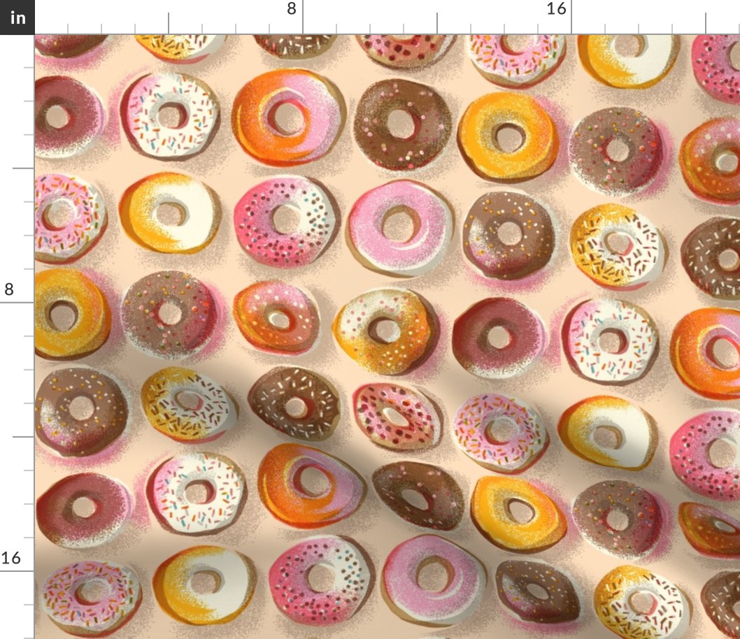donuts hand drawn with frosting and sprinkles / Large scale blush peach pink