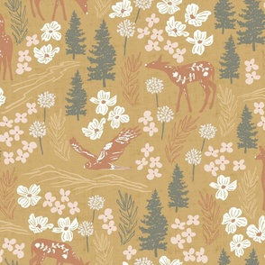 Wilderness Adventure Wallpaper in Vintage Yellow (Extra Large)