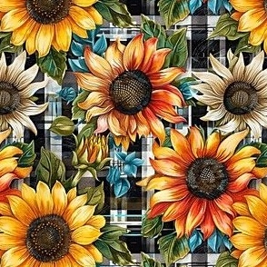 Sunflowers on Plaid 1