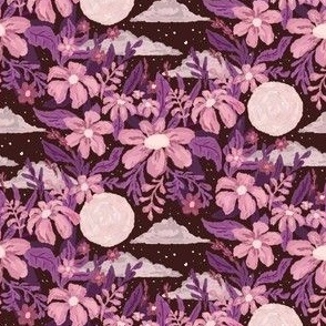 6x4 Purple Moonlit Garden - Moon and Flowers