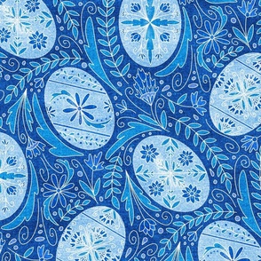 Large Pysanky Maximalist Floral - Blue Monotone