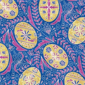 Large Pysanky Maximalist Floral - Yellow, Blue and Pink Boho 