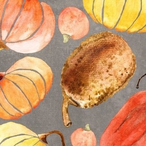 Watercolor Pumpkins - Orange, Yellow, Brown, Gray - MEDIUM