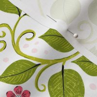 Red Strawberries with Flowers and Leaves on White Background