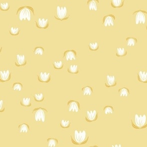 Vintage Modern Tiny Tulips in Sunny Yellow and Ivory.