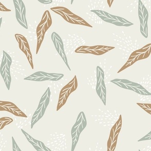 Large, Sage Green and Gold Leaves, Enchanting and Whimsical, Tossed