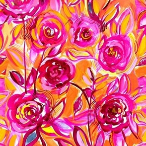 Vibrant Neon Pink and Orange  Rose Floral 