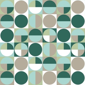 Minimalist - Abstract Circles in Squares - Windowpane - 1960s Retro - Tiles - Shades of Green - Small