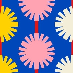Pom Pom Stripes // x-large print // Fun Multicolored Shapes & Lines on Big Top Blue