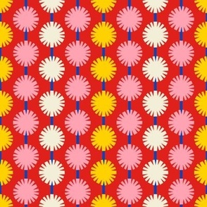 Pom Pom Stripes // medium print // Fun Multicolored Shapes & Lines on Funhouse Red