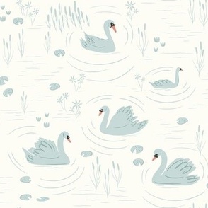 Swan Lake Toile in Soft Baby Blue and Ivory.