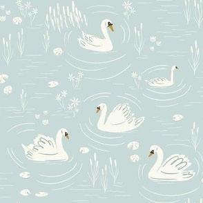 Swan Lake Toile in Baby Blue and Ivory.