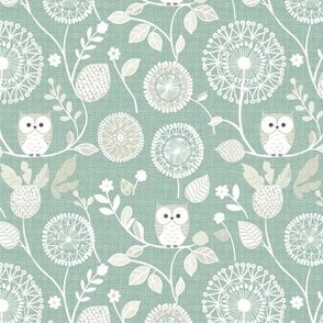 Cute Little White Owls Dandelion Flowers Woven Distressed Woodland Floral Baby Nursery Country Swaddle Pastel Green 