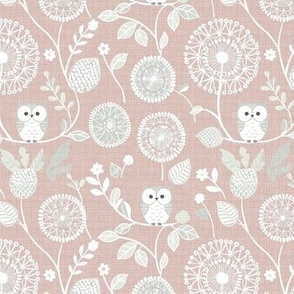 Cute Little White Owls Dandelion Flowers Woven Distressed Woodland Floral Baby Nursery Country Swaddle Pastel Blush Pink Gray