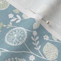 Cute Little White Owls Dandelion Flowers Woven Distressed Woodland Floral Baby Nursery Country Swaddle Pastel Green Warm Blue