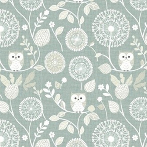 Cute Little White Owls Dandelion Flowers Woven Distressed Woodland Floral Baby Nursery Country Swaddle Pastel Green Turquoise Blue