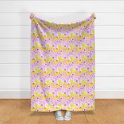 Mini Rise And Shine Daisies Cute Hot Pink, Red And Yellow Daisy Flower And Cheerful Hand Drawn Type Scandi Retro Modern Positive Message Repeat Pattern On Pastel Pink