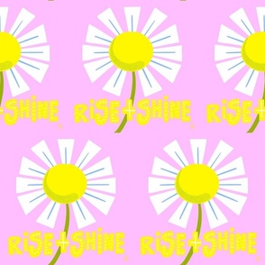 Rise And Shine Daisies Cute Pink And Yellow Daisy Flower And Cheerful Hand Drawn Type Scandi Retro Modern Positive Message Repeat Brick Pattern On Pastel Pink